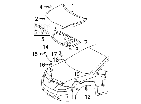 2010 Toyota Corolla Hood & Components Release Cable Diagram for 53630-12610