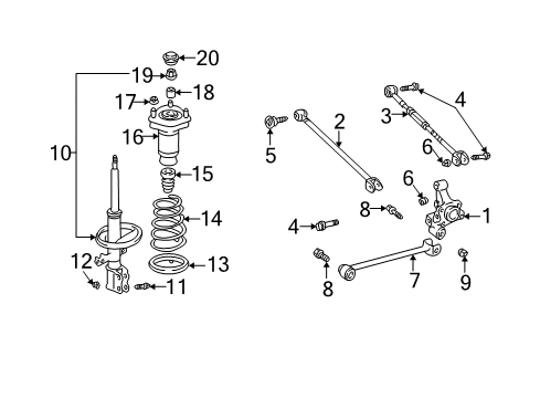 2005 Toyota Highlander Rear Suspension Components, Lower Control Arm, Stabilizer Bar Strut Diagram for 48530-49415