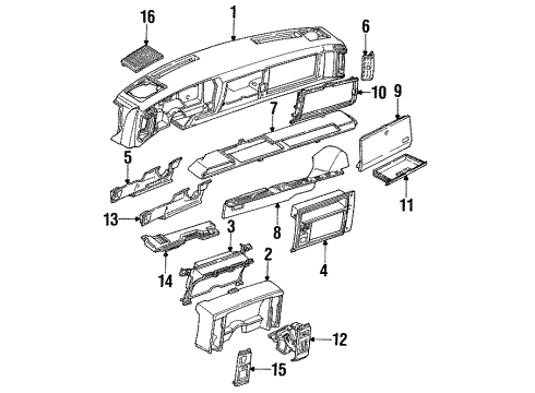 1990 GMC S15 Jimmy A/C & Heater Control Units Frame, Instrument Panel Compartment Door Opening Diagram for 15590522