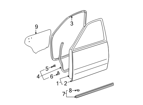 2004 Toyota Tundra Front Door Window Regulator Diagram for 69802-0C020