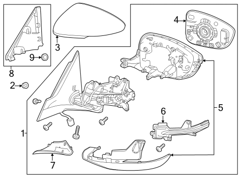 2024 Honda Accord Outside Mirrors Housing Set, L. Diagram for 76255-TVA-A01