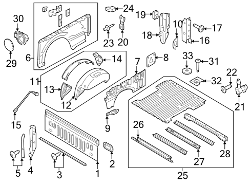 2021 Ford F-150 Front & Side Panels Hood U-Nut Diagram for -W520802-S439