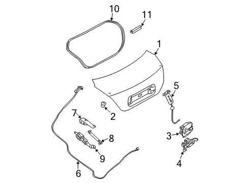 2007 Nissan Maxima Trunk Cable Assy-Opener, Trunk Lid Diagram for 84652-7Y000
