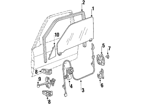 1986 BMW 325es Front Door - Glass & Hardware Left Front Door Window Motor And Regulator Diagram for 51331906965