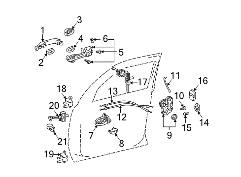 2005 Lexus GX470 Front Door Cable Assy, Front Door Lock Remote Control Diagram for 69710-60010