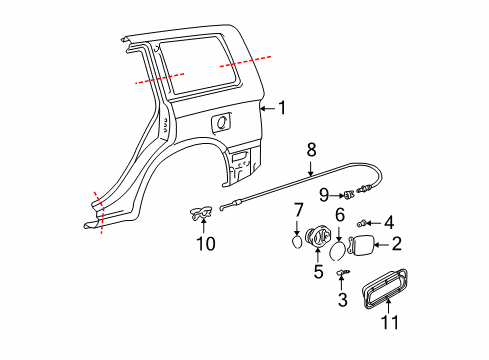 2006 Toyota Highlander Fuel Door Quarter Panel Diagram for 61612-48041