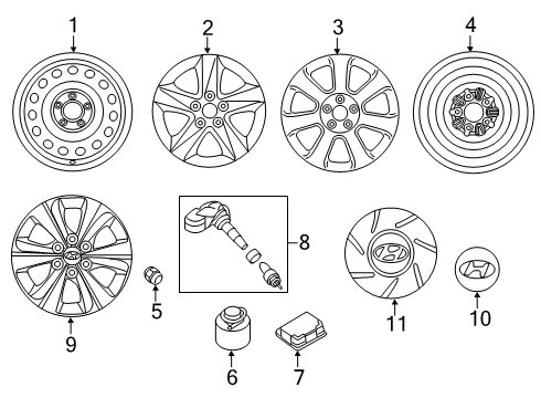 2013 Hyundai Elantra Coupe Wheels Aluminium Wheel Hub Cap Assembly Diagram for 52960-2S250
