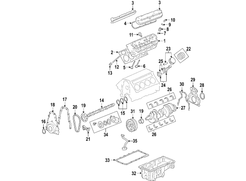 2005 Pontiac GTO Engine Parts, Mounts, Cylinder Head & Valves, Camshaft & Timing, Oil Pan, Oil Pump, Crankshaft & Bearings, Pistons, Rings & Bearings Rear Main Seal Retainer Diagram for 12639250