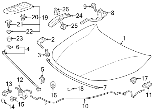2023 Toyota GR Corolla Hood & Components Latch Diagram for 53510-02780