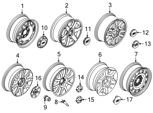 2015 Ford Expedition Wheels, Wheel Covers & Trim Wheel, Alloy Diagram for FL1Z-1007-C