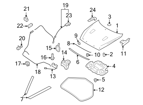 2014 Nissan GT-R Hood & Components, Exterior Trim Clamp-Hood Rod Diagram for 65722-JN20A