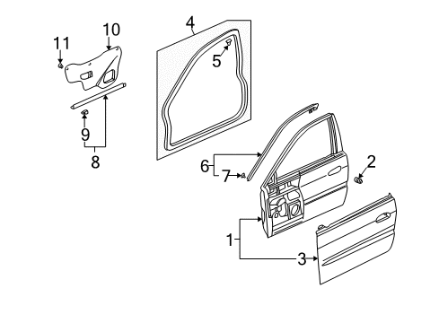 2001 Acura CL Door & Components Weatherstrip, Right Front Door Diagram for 72310-S3M-A01