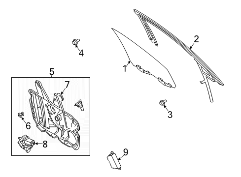 2021 Lincoln Corsair Front Door Glass & Hardware RUN - DOOR GLASS Diagram for LJ7Z-7821597-B