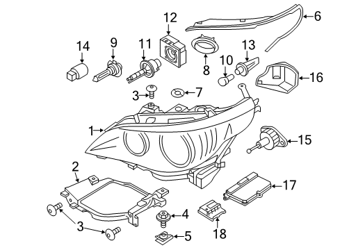2008 BMW 528xi Headlamps, Headlamp Washers/Wipers Right Headlight Diagram for 63127177732