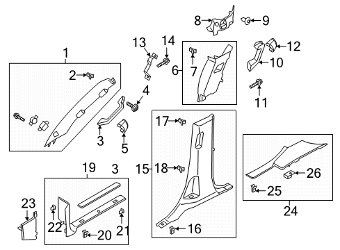 2021 Lincoln Navigator Interior Trim - Pillars Weatherstrip Pillar Trim Diagram for JL7Z-7803598-AA