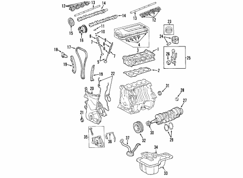 2005 Pontiac Vibe Engine Parts, Mounts, Cylinder Head & Valves, Camshaft & Timing, Oil Pan, Oil Pump, Crankshaft & Bearings, Pistons, Rings & Bearings, Variable Valve Timing Gasket, Cyl Head Diagram for 88970158