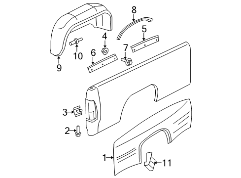 2004 Dodge Ram 2500 Fender & Components, Exterior Trim Stud Diagram for 6502780
