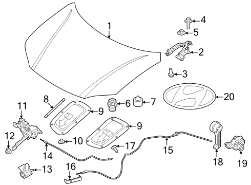 Hood & Components EMBLEM-HYUNDAI Diagram for 86305GI000