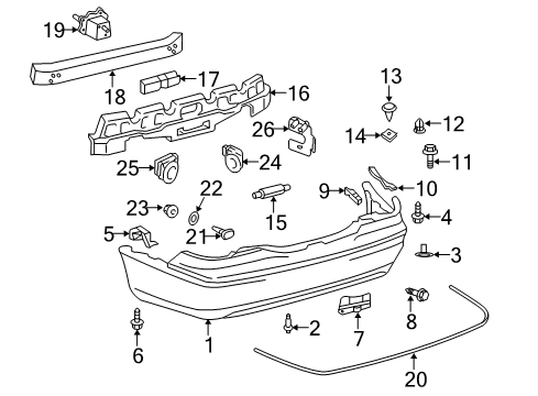 2006 Lexus LS430 Rear Bumper Retainer, Rear Bumper, Lower LH Diagram for 5256650020