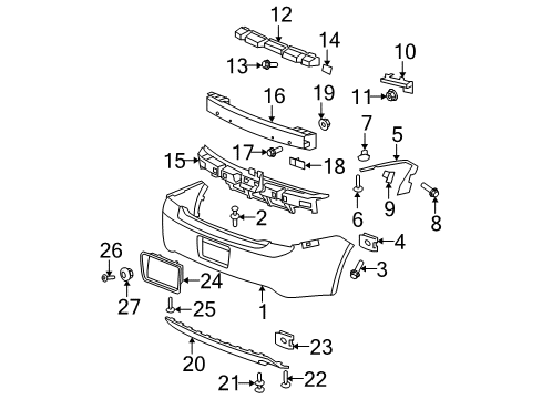 2010 Chevrolet Malibu Rear Bumper Impact Bar Stud Plate Diagram for 22598028
