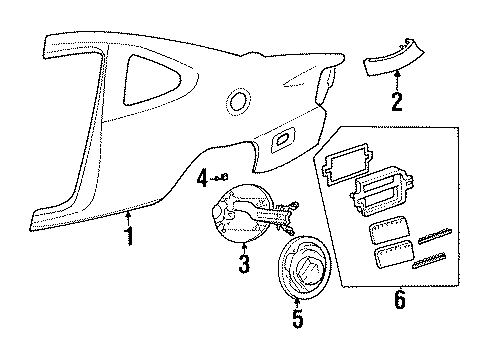 1998 Ford Escort Quarter Panel & Components Fuel Pocket Diagram for F8CZ6127936AA