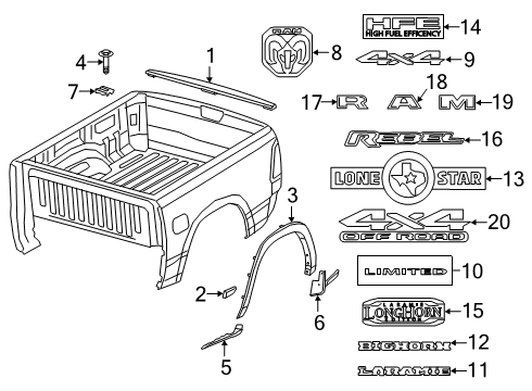 2021 Ram 1500 Exterior Trim - Pick Up Box NAMEPLATE-TAILGATE Diagram for 68499016AA