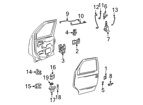 2003 GMC Safari Front Door - Handles, Locks & Rods Key Diagram for 12450903