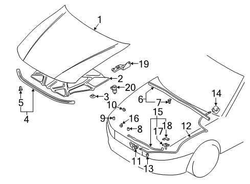 2000 Mitsubishi Galant Hood & Components RETAINER-Hood Lock Diagram for MB889049