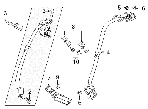2017 Cadillac CT6 Rear Seat Belts Outer Belt Assembly Guide Diagram for 23241172