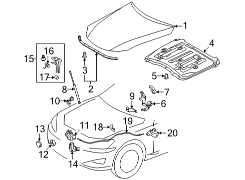 2007 Lexus IS250 Hood & Components Release Handle Diagram for 5360152010B9