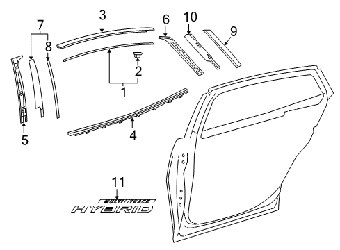 2021 Lexus LS500h Exterior Trim - Rear Door Clip Sub-Assembly, Side Diagram for 6270750010