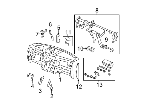 2007 Kia Rio Cluster & Switches, Instrument Panel Frame, Glove Box Diagram for 77551SZAA00