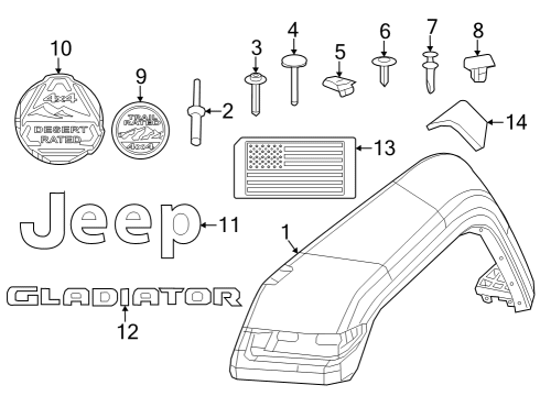 Exterior Trim - Fender Front Fender Air Outlet Diagram for 68297664AE