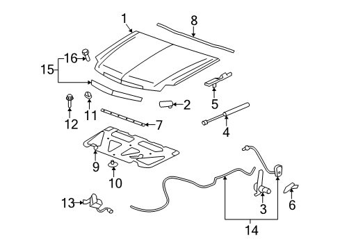 2008 Cadillac Escalade EXT Hood & Components, Exterior Trim Hinge Assembly Diagram for 15942145