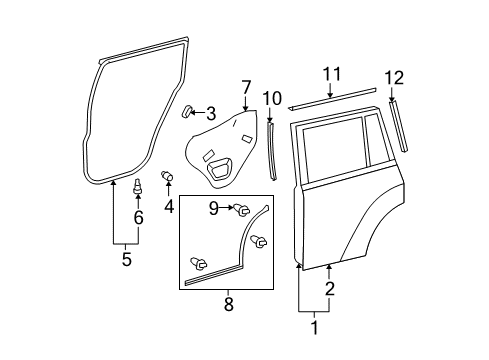 2009 Toyota Highlander Rear Door Frame Trim Diagram for 676730E010
