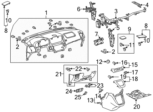 2008 Lexus RX350 Instrument Panel Bracket Sub-Assy, Instrument Panel, Center Diagram for 5530848060