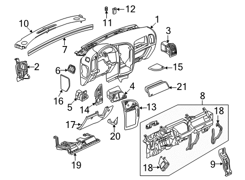 2008 Saab 9-7x Instrument Panel Outer Panel Clip Diagram for 15058366