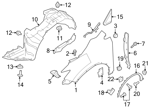 Fender & Components, Exterior Trim Grommet-Screw Diagram for 76881JG00A
