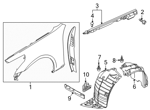 2007 Infiniti G35 Fender & Components Protector-Front Fender, LH Diagram for 63843JK30A