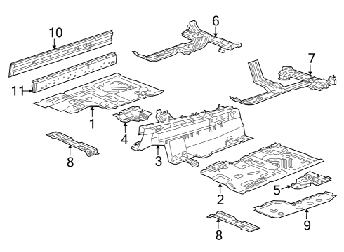 2017 Chevrolet Camaro Floor & Rocker Underbody Shield Diagram for 23390130