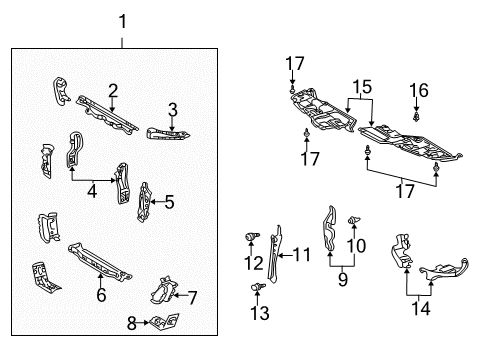 2005 Toyota Camry Radiator Support Latch Support Diagram for 5321506030