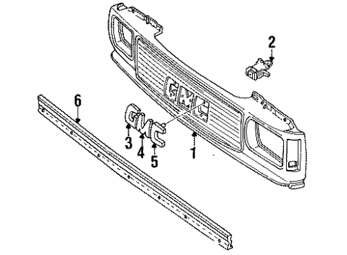 1991 GMC S15 Jimmy Grille & Components Grille Asm, Radiator (Bare Plastic) Diagram for 15661740
