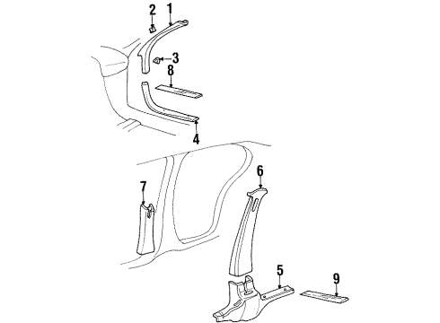1995 Chevrolet Lumina Interior Trim - Pillars, Rocker & Floor Molding Asm-Windshield Side Upper Garnish *Gray Diagram for 10270862