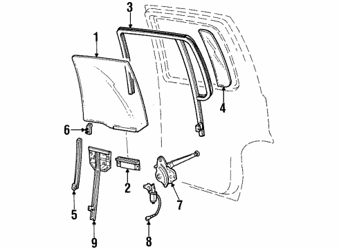 1997 Mercury Mountaineer Rear Door - Glass & Hardware Run Channel Diagram for F87Z7825767BAA