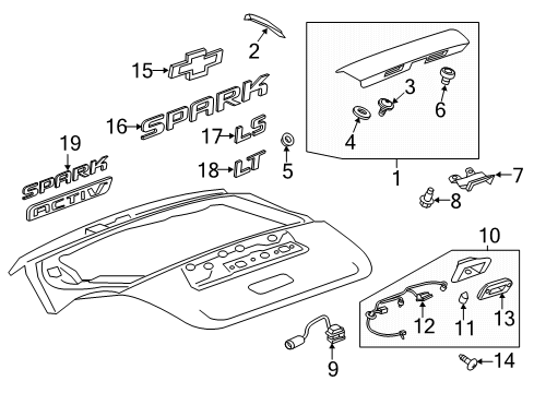 2019 Chevrolet Spark Exterior Trim - Lift Gate Mount Bracket Stud Diagram for 94501629