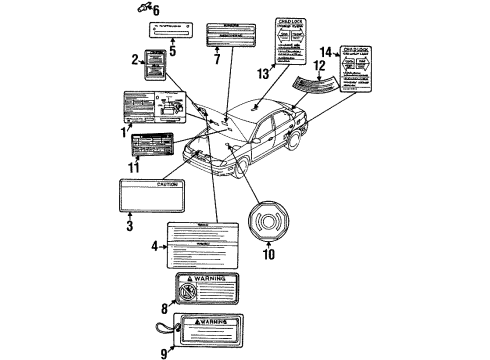 1998 Kia Sephia Information Labels Label-VECI Diagram for 0K2AA69A03