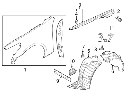 2015 Infiniti Q40 Fender & Components Protector-Front Fender, RH Diagram for 63842JK000