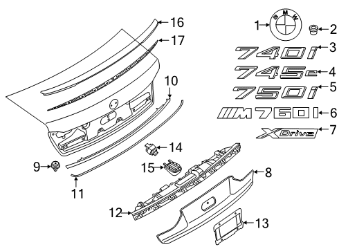 2022 BMW 750i xDrive Parking Aid SET DECORATIVE STRIPS REAR Diagram for 51138496724