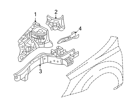 2008 Hyundai Entourage Structural Components & Rails Panel Assembly-Fender Apron, LH Diagram for 645014J010