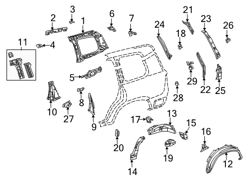 2010 Lexus LX570 Inner Structure - Quarter Panel Reinforce Bracket Diagram for 6174860080